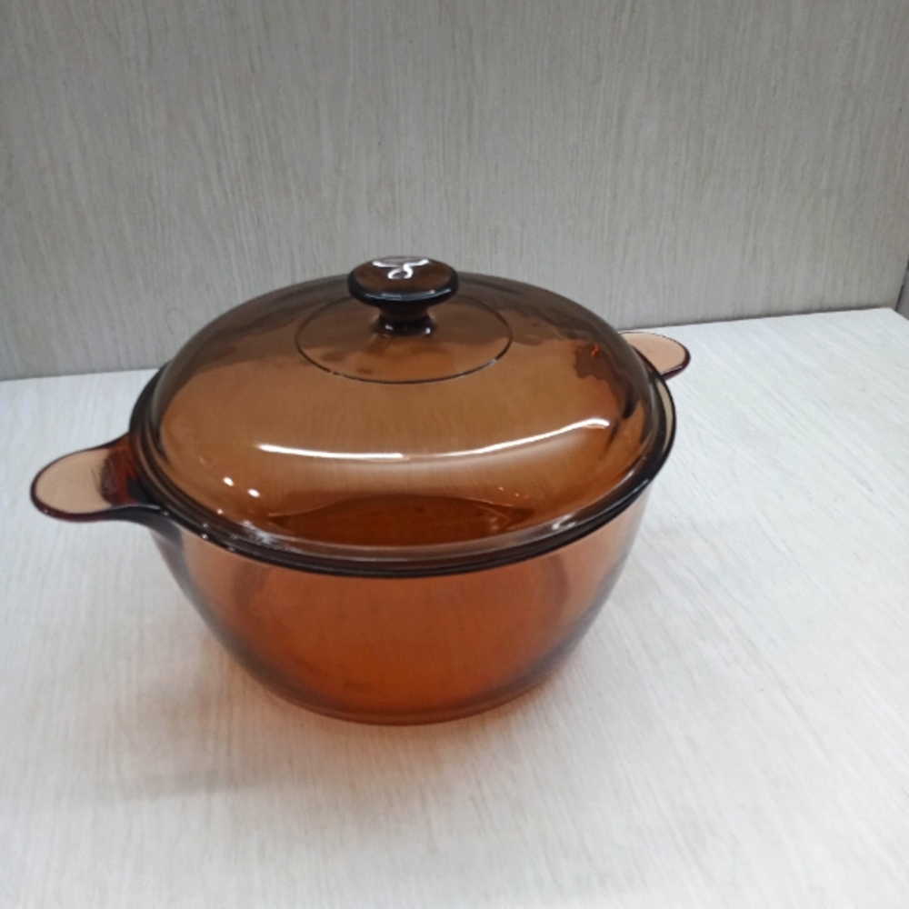 Corning Pyrex Vision Ware Amber Cookware 4.5 L Dutch Oven Stock Pot w/Lid USA
